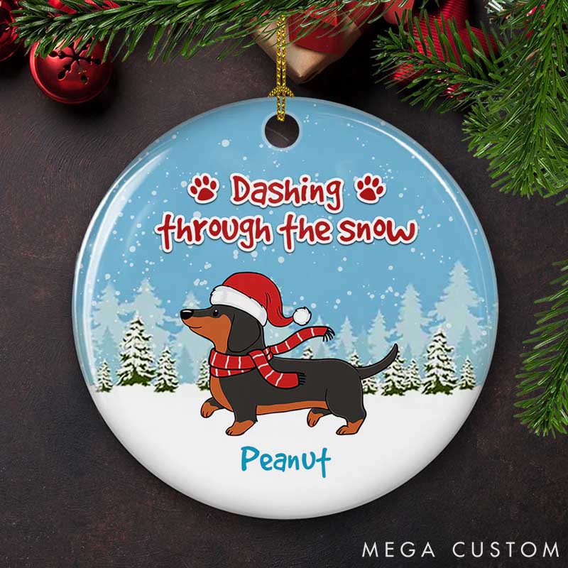 Personalized Dog Lover Dashing through the Snow Christmas Ornament