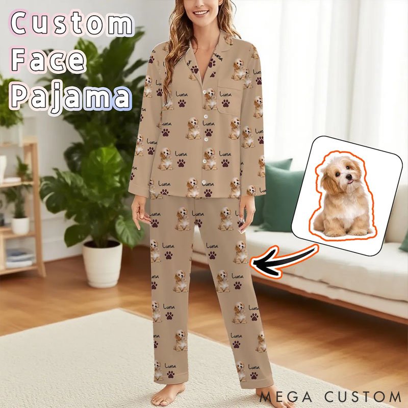 Personalized Dog Lover Dog Face Photo Pajamas with Name