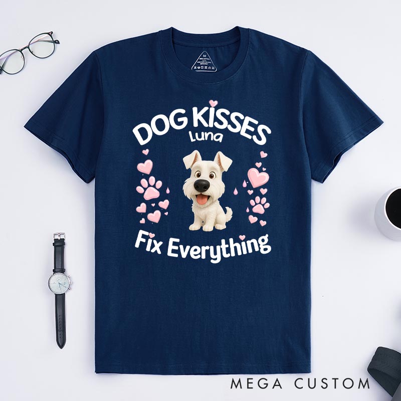 Personalized Dog Lover Dog Kisses Fix Everything T-Shirt
