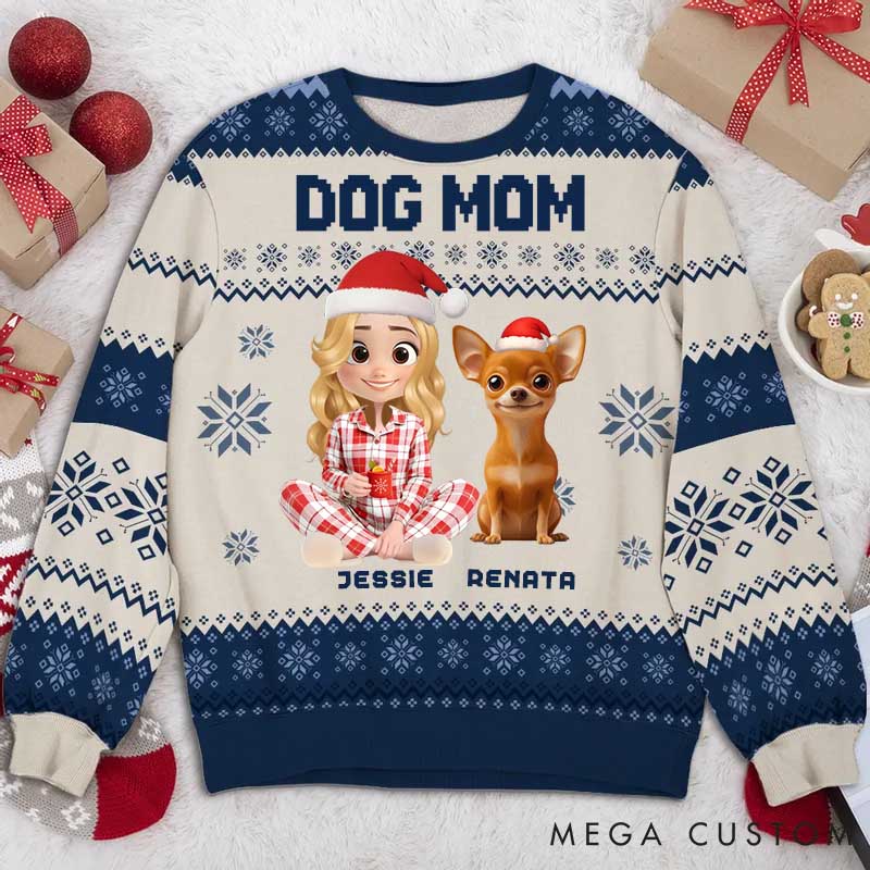 Personalized Dog Lover Dog Mom Christmas Ugly Sweatshirt