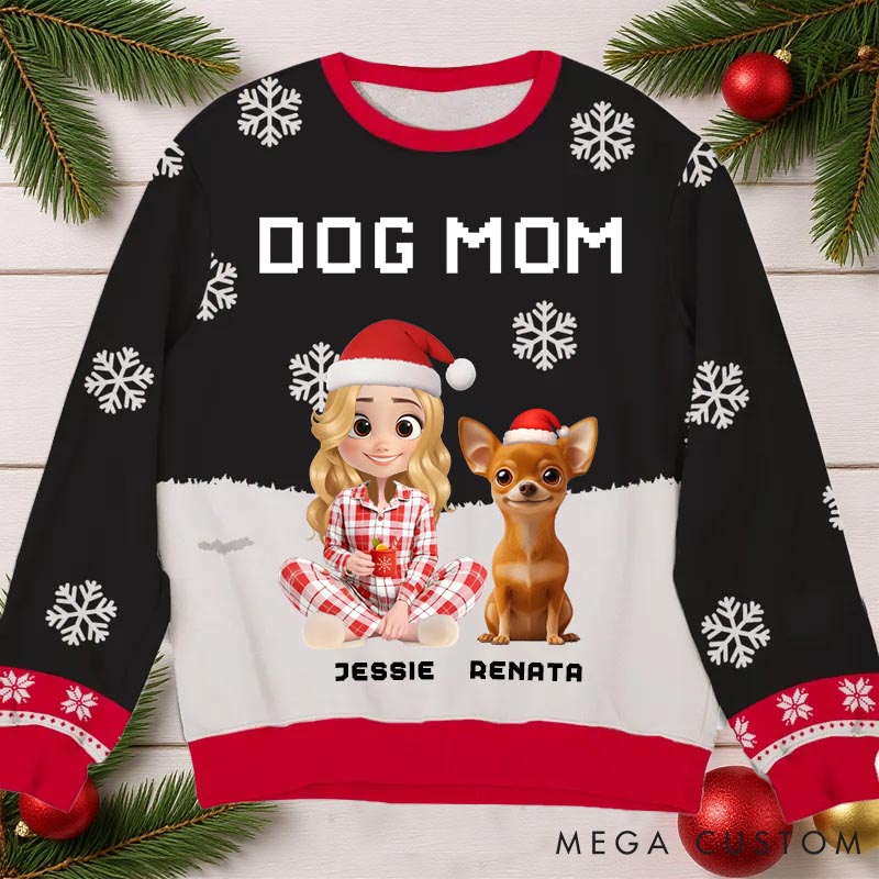 Personalized Dog Lover Dog Mom Winter Christmas Ugly Sweatshirt