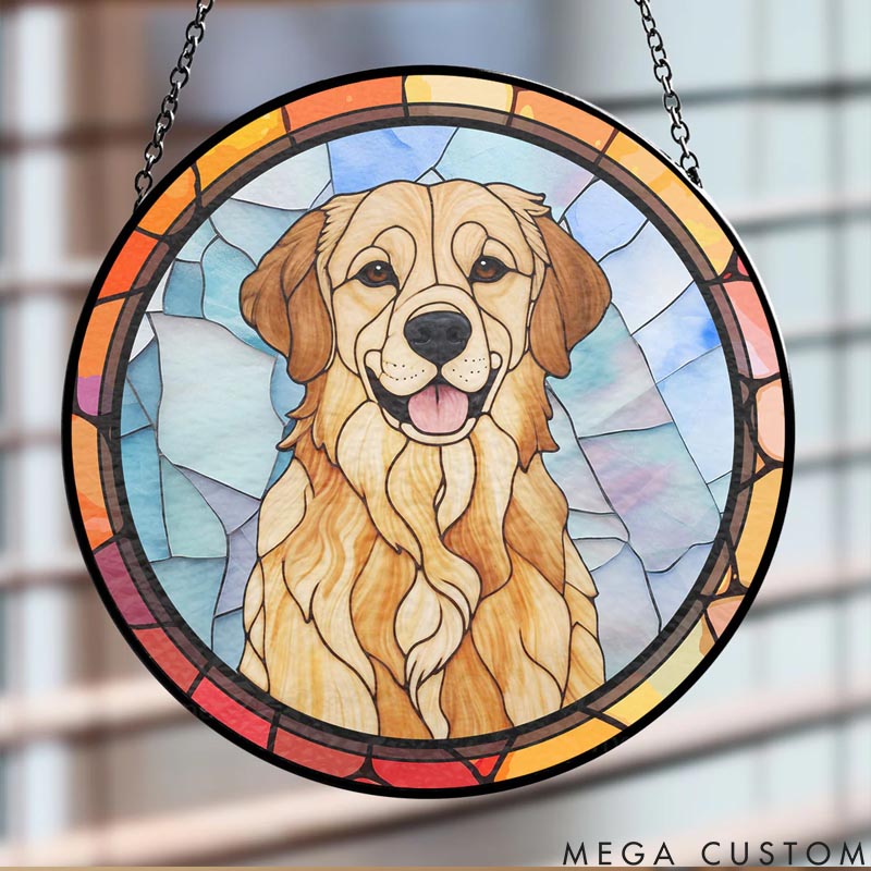 Personalized Dog Lover Dog Photo Version Geometric Shapes Sun Catcher