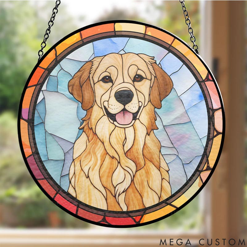Personalized Dog Lover Dog Photo Version Geometric Shapes Sun Catcher