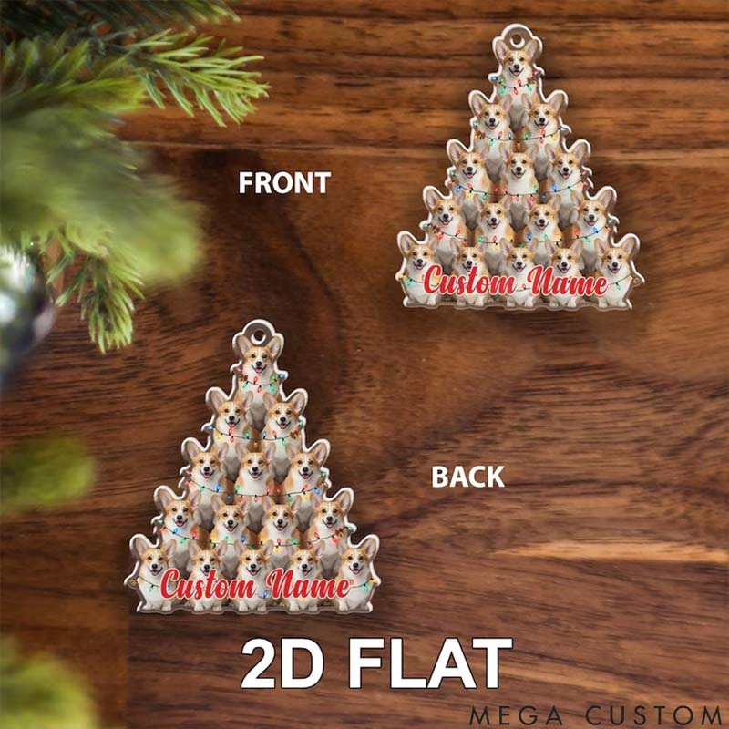 Personalized Dog Lover Dog Tree Design with Holiday Lights Christmas Ornament