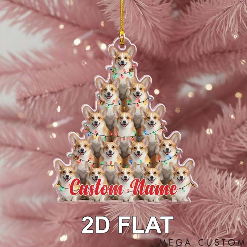 Personalized Dog Lover Dog Tree Design with Holiday Lights Christmas Ornament