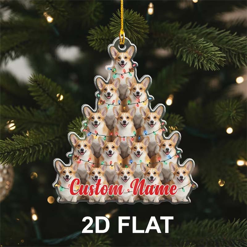 Personalized Dog Lover Dog Tree Design with Holiday Lights Christmas Ornament
