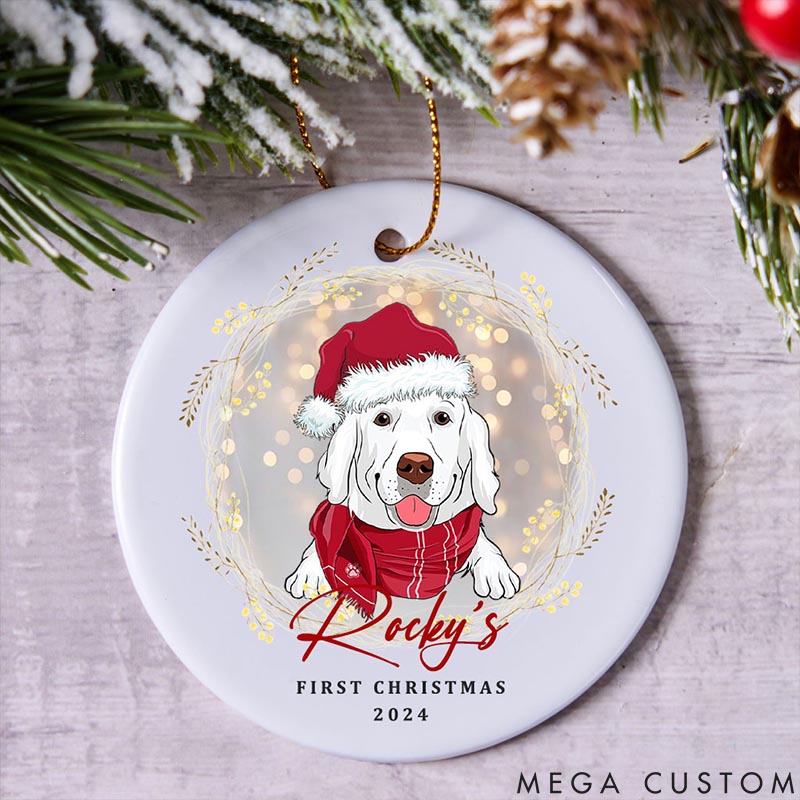 Personalized Dog Lover Dog and Wreath First Heart Christmas Ornament