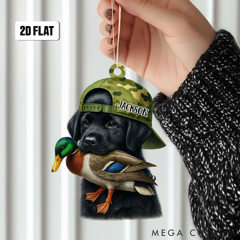 Personalized Dog Lover Duck Hunting Flat Christmas Ornament