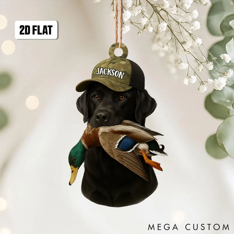 Personalized Dog Lover Duck Hunting Flat Christmas Ornament