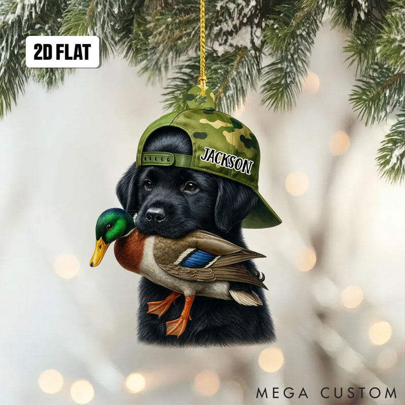 Personalized Dog Lover Duck Hunting Flat Christmas Ornament