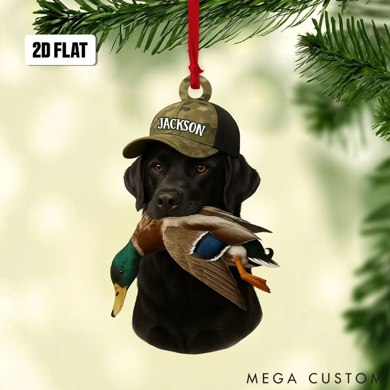 Personalized Dog Lover Duck Hunting Flat Christmas Ornament