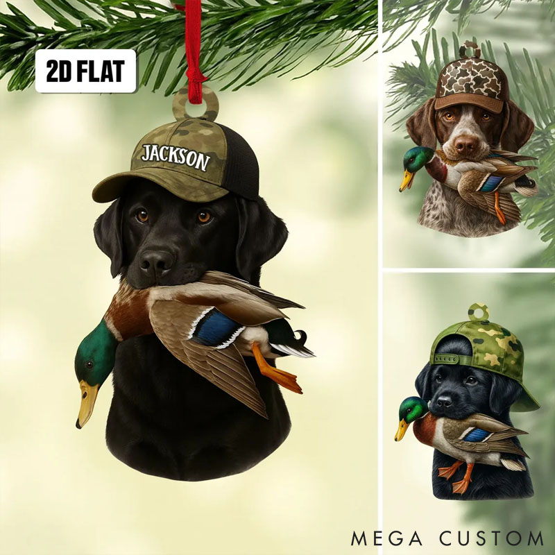 Personalized Dog Lover Duck Hunting Flat Christmas Ornament