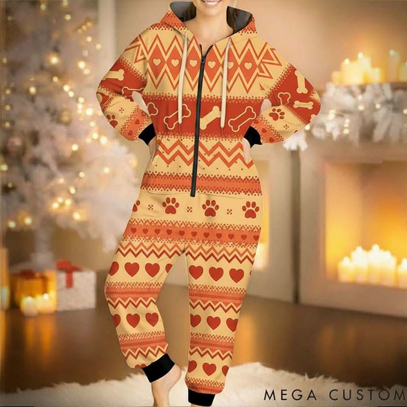 Personalized Dog Lover Fair Isle Print Adult Onesie