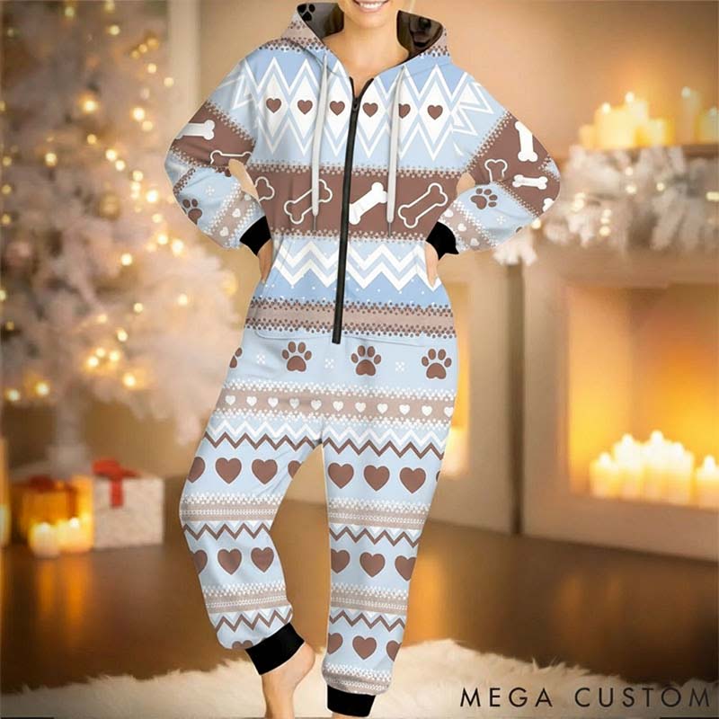 Personalized Dog Lover Fair Isle Print Adult Onesie