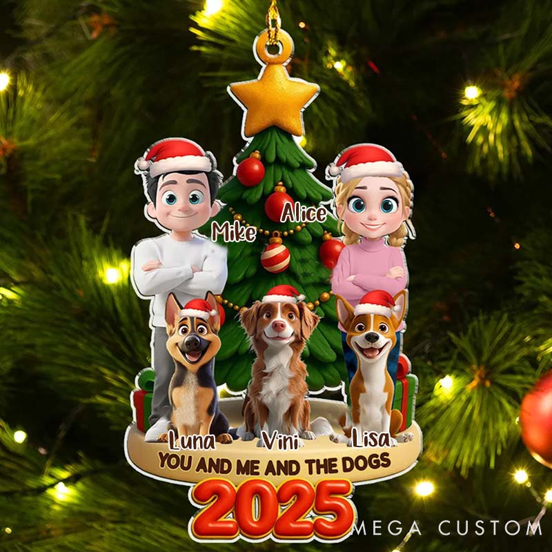 Personalized Dog Lover Family and Dogs Christmas Ornament