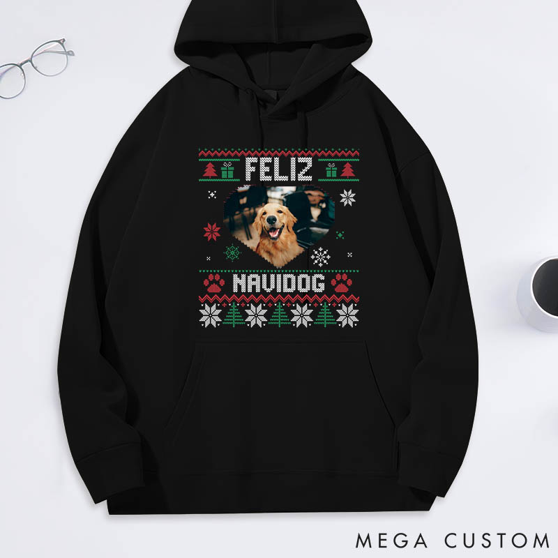 Personalized Dog Lover Feliz Navidog Christmas Classic Hoodies