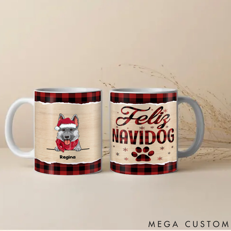 Personalized Dog Lover Feliz Navidog Christmas Dog Mugs