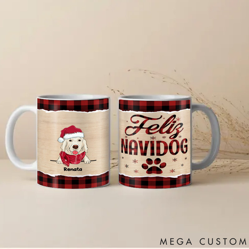 Personalized Dog Lover Feliz Navidog Christmas Dog Mugs