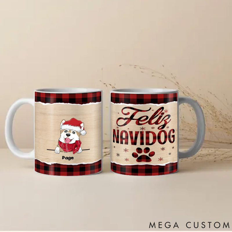 Personalized Dog Lover Feliz Navidog Christmas Dog Mugs