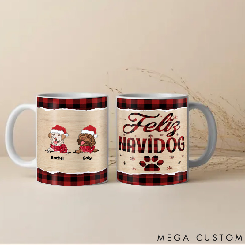 Personalized Dog Lover Feliz Navidog Christmas Dog Mugs