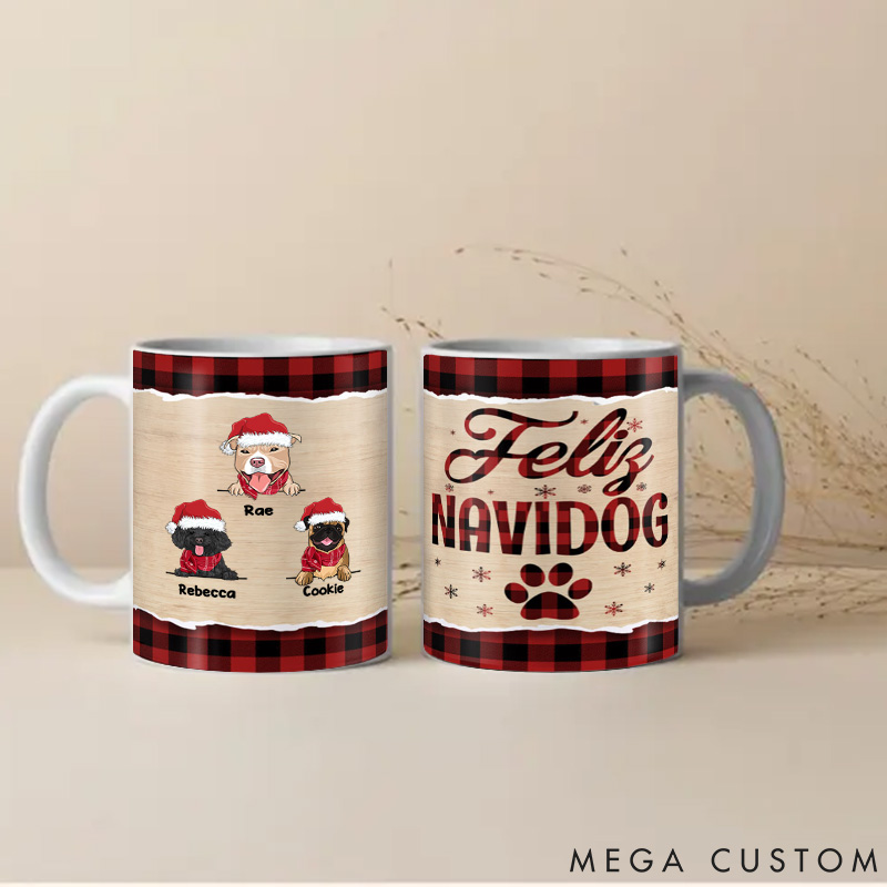 Personalized Dog Lover Feliz Navidog Christmas Dog Mugs