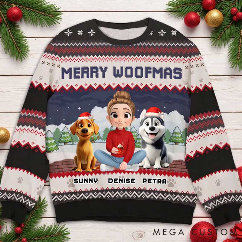 Personalized Dog Lover Feliz Navidog Christmas Ugly Sweatshirt