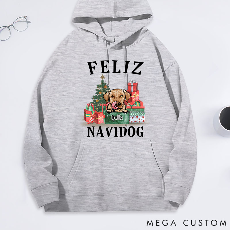 Personalized Dog Lover Feliz Navidog Classic Hoodies