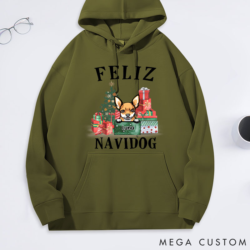 Personalized Dog Lover Feliz Navidog Classic Hoodies
