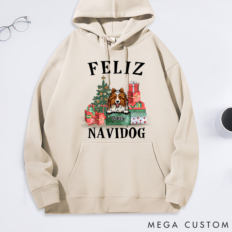 Personalized Dog Lover Feliz Navidog Classic Hoodies