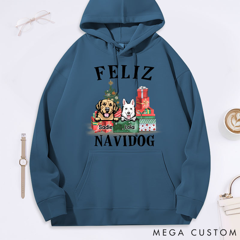 Personalized Dog Lover Feliz Navidog Classic Hoodies