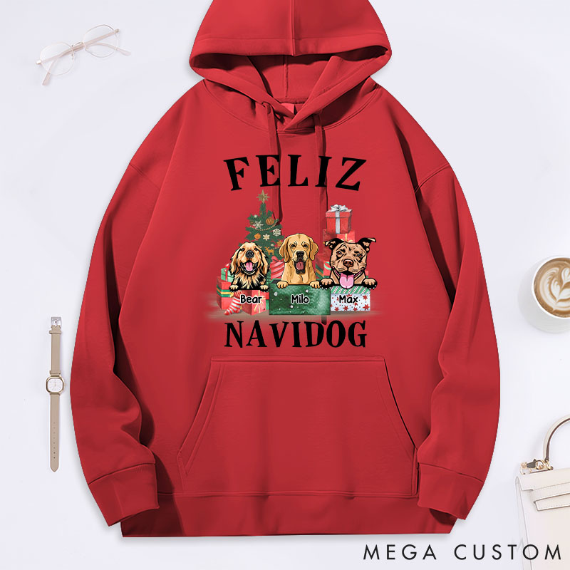 Personalized Dog Lover Feliz Navidog Classic Hoodies