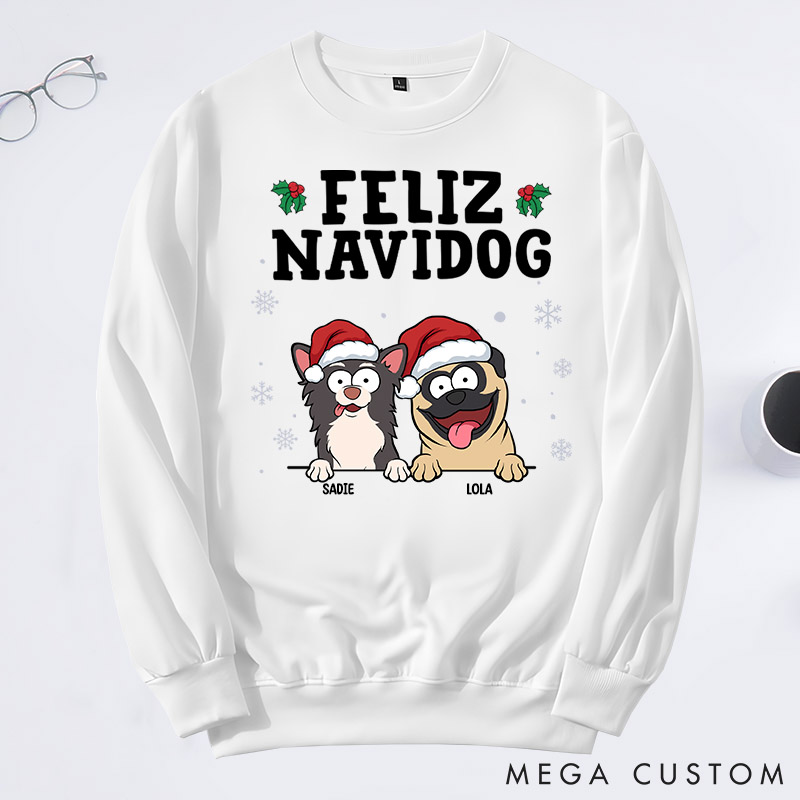 Personalized Dog Lover Feliz Navidog Sweatshirts