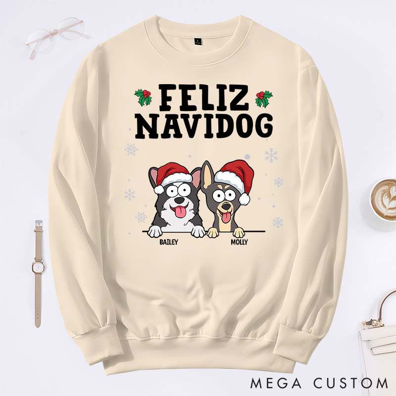 Personalized Dog Lover Feliz Navidog Sweatshirts