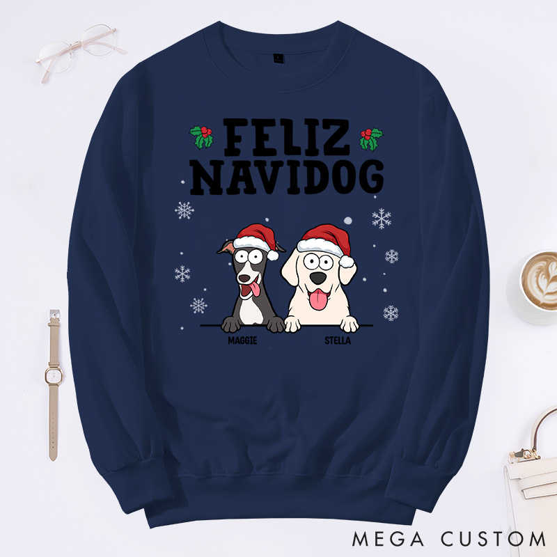 Personalized Dog Lover Feliz Navidog Sweatshirts