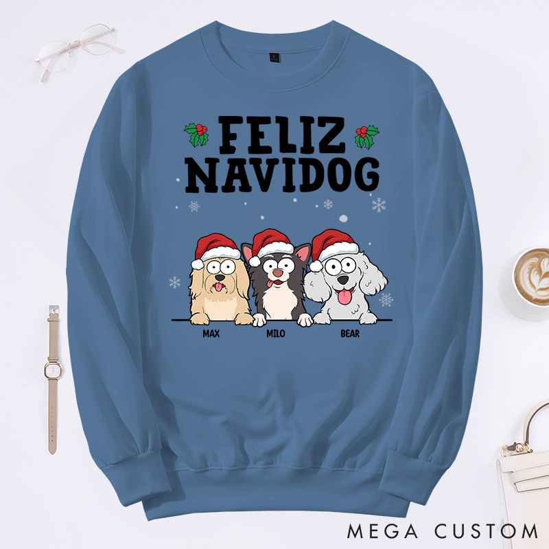 Personalized Dog Lover Feliz Navidog Sweatshirts