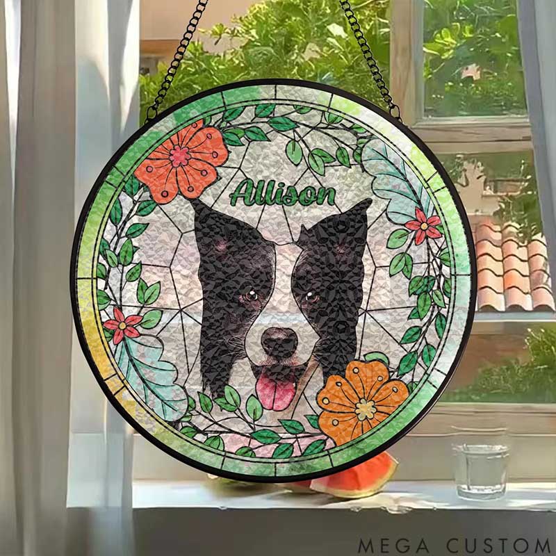 Personalized Dog Lover Floral Dog Sun Catcher