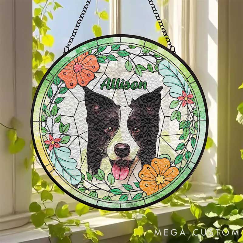 Personalized Dog Lover Floral Dog Sun Catcher