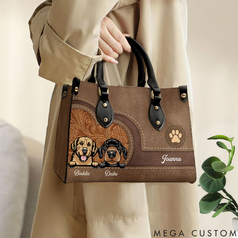 Personalized Dog Lover Floral Embossing and Paw Print Accent Tote Bag