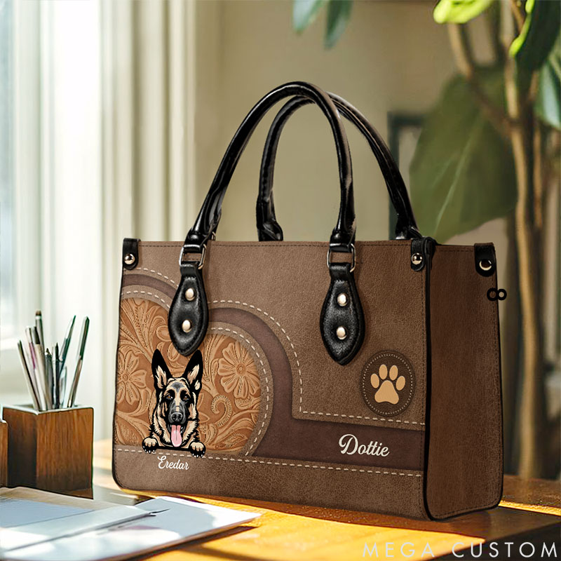 Personalized Dog Lover Floral Embossing and Paw Print Accent Tote Bag