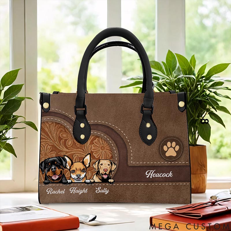 Personalized Dog Lover Floral Embossing and Paw Print Accent Tote Bag