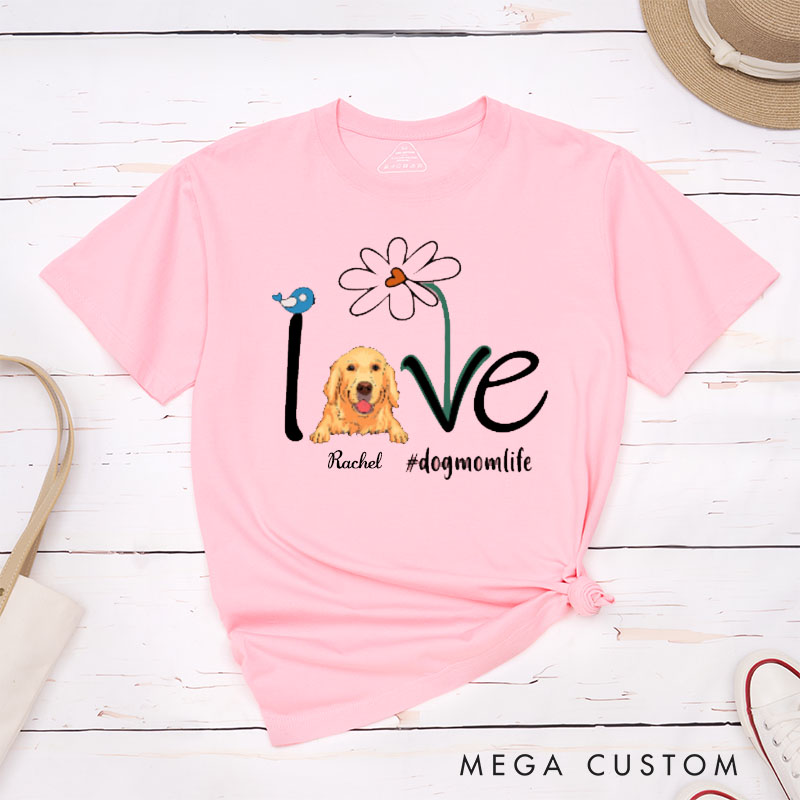 Personalized Dog Lover Flower and Love T-Shirt
