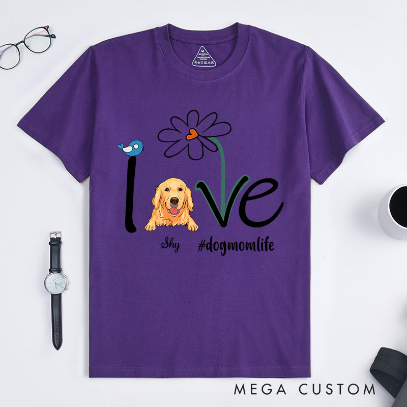 Personalized Dog Lover Flower and Love T-Shirt