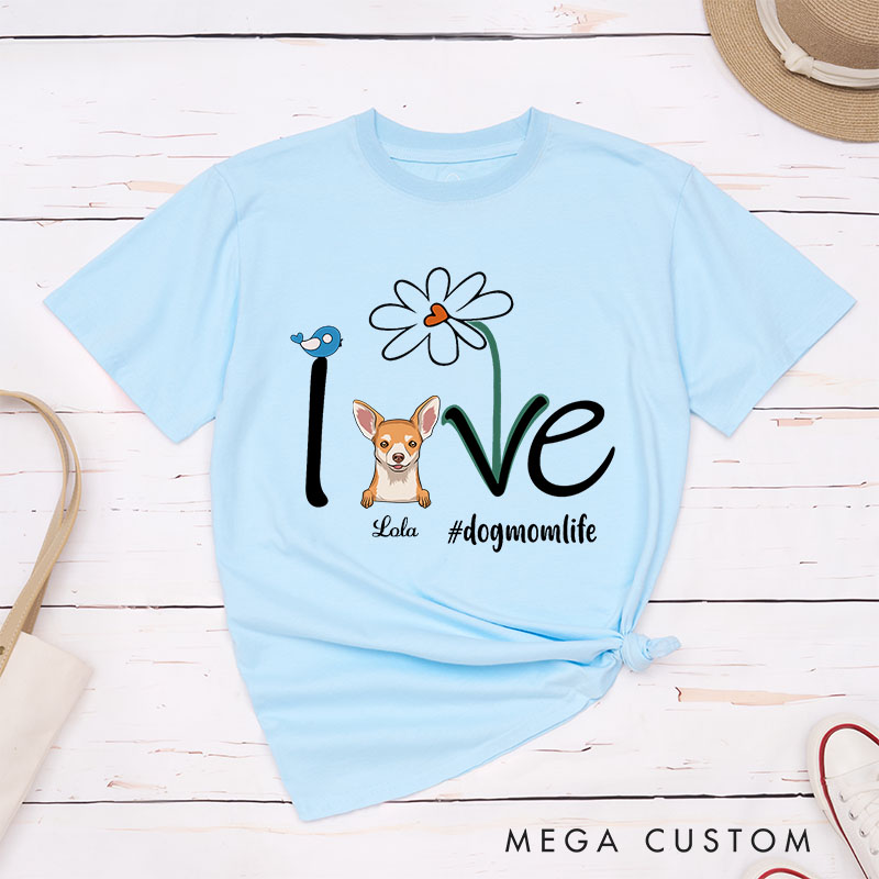 Personalized Dog Lover Flower and Love T-Shirt