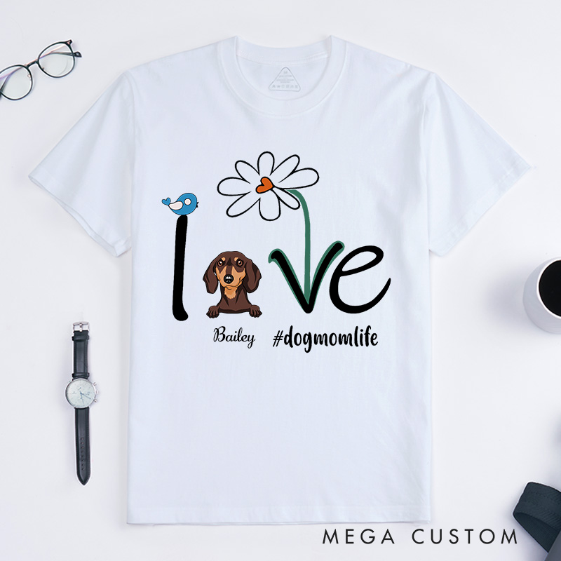 Personalized Dog Lover Flower and Love T-Shirt