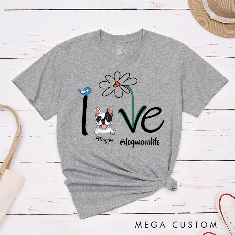 Personalized Dog Lover Flower and Love T-Shirt