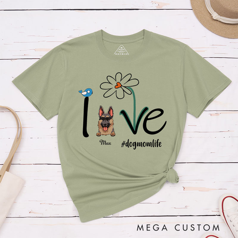 Personalized Dog Lover Flower and Love T-Shirt