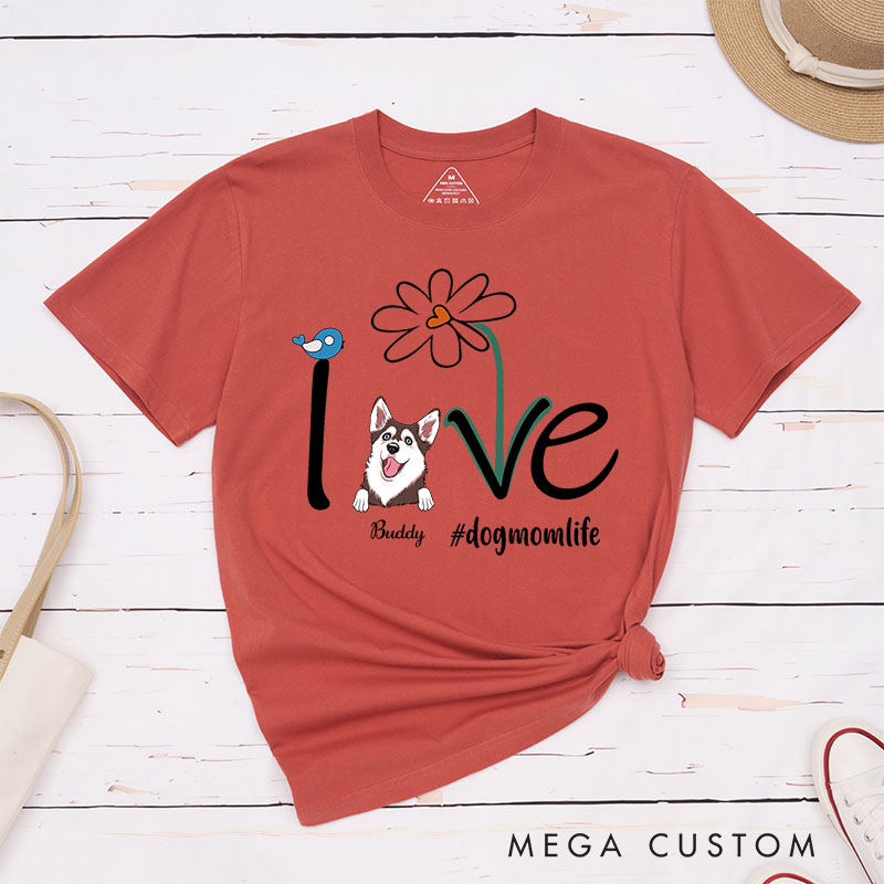 Personalized Dog Lover Flower and Love T-Shirt