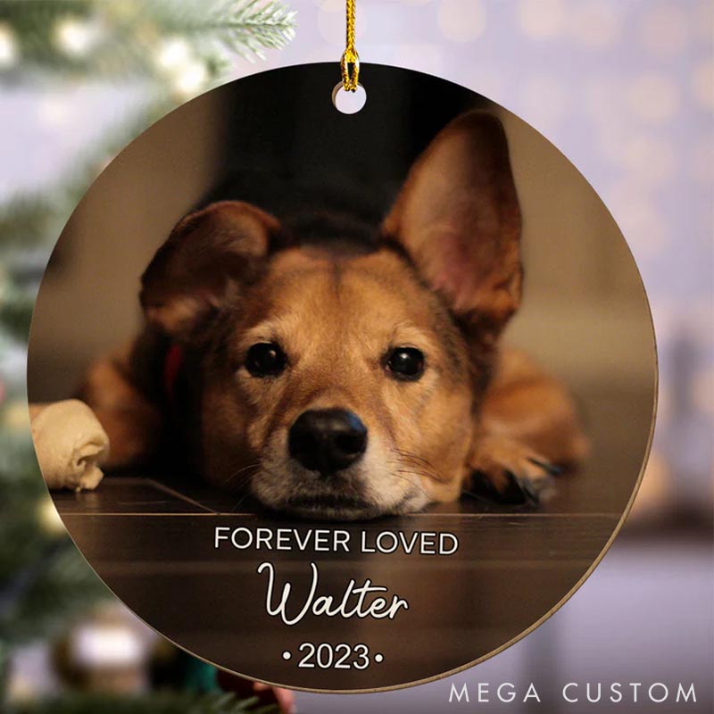 Personalized Dog Lover Forever Loved Custom Photo Pet Memorial Ornament