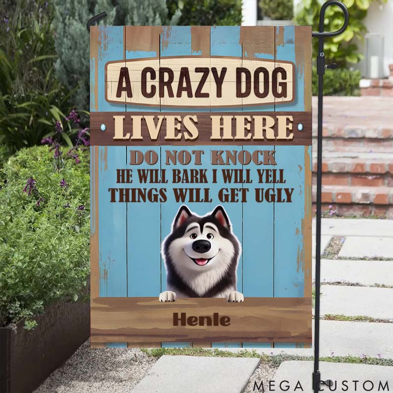 Personalized Dog Lover Funny Crazy Dogs Live Here Garden Flag