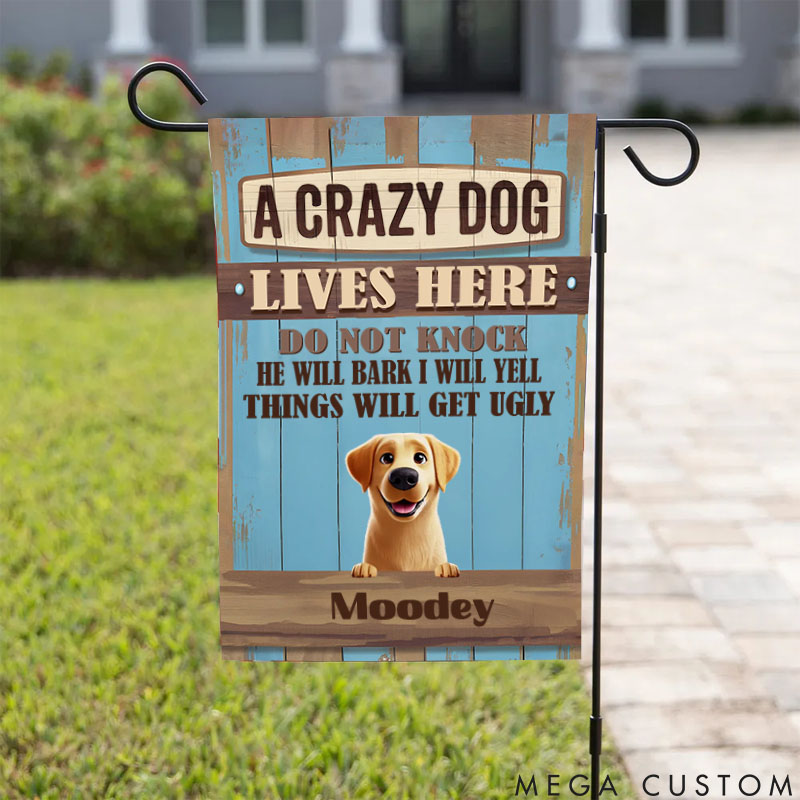 Personalized Dog Lover Funny Crazy Dogs Live Here Garden Flag